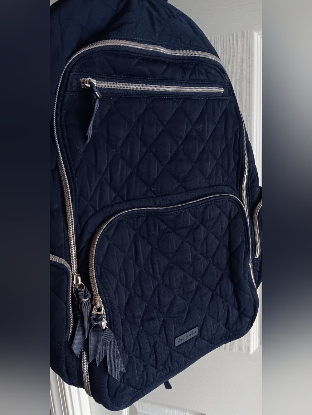 Vera Bradley Quilted Navy Backpack with Silver Zippers